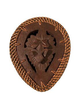 Hand Woven Rattan and Teak Frog Trinket Box Vintage